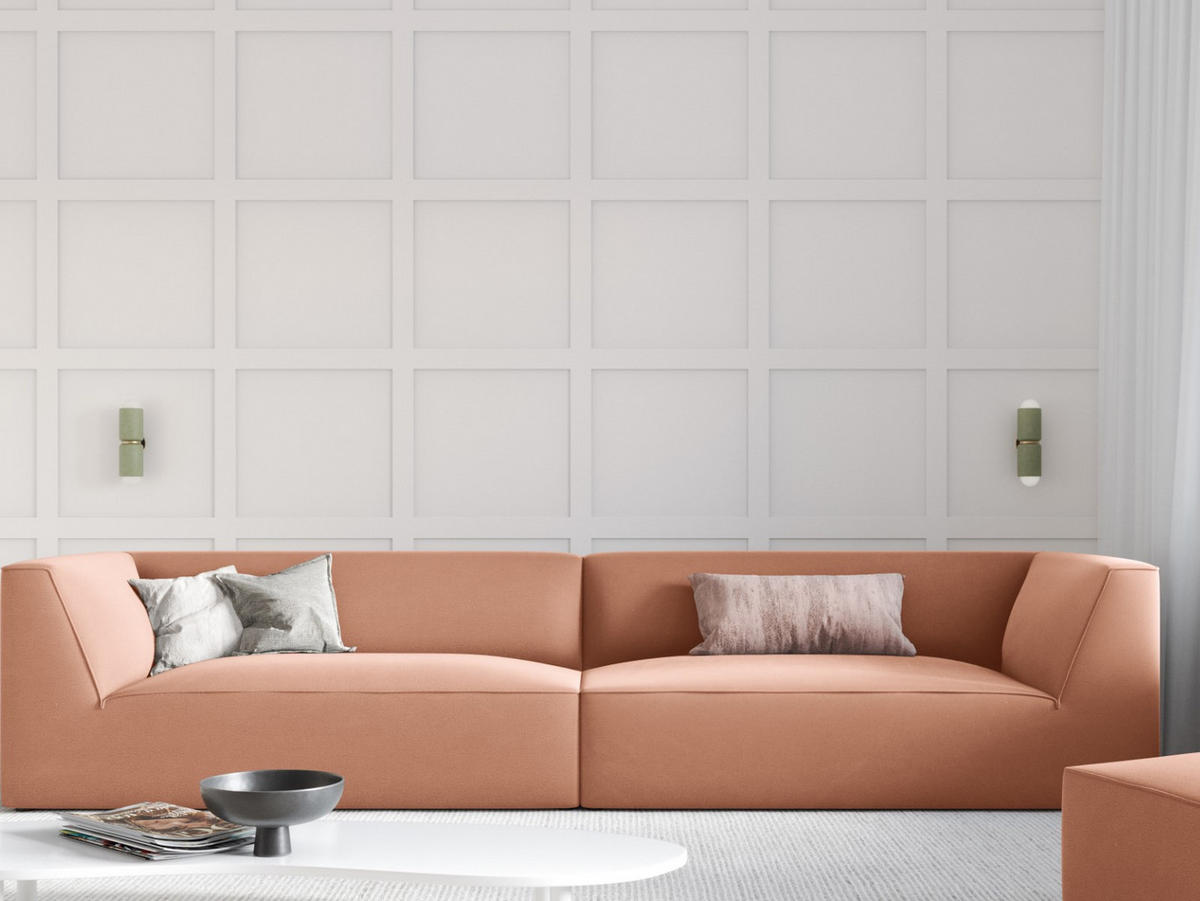 SOFA Ruby aus Samt rosa 4 Sitzplätze - Pink, Textil (93/69/302cm) - Micadoni