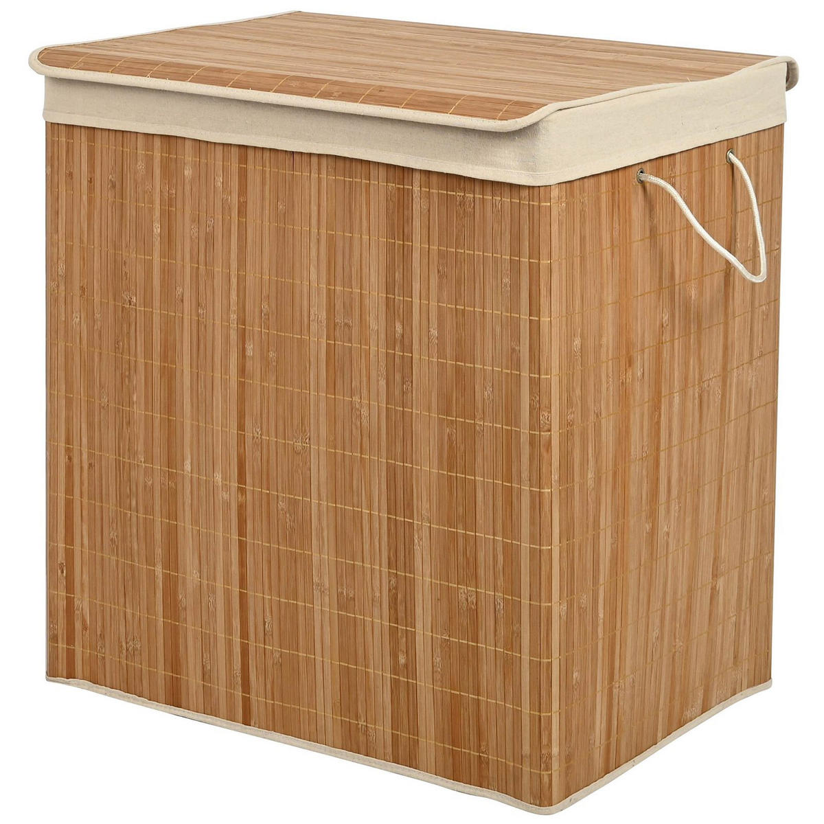 WÄSCHEKORB Bambus Textil Naturfarben Beige 3-Fächer 60x40x61,5 cm - Beige/Naturfarben, Holz/Textil (60/61.5/40cm) - Begryf