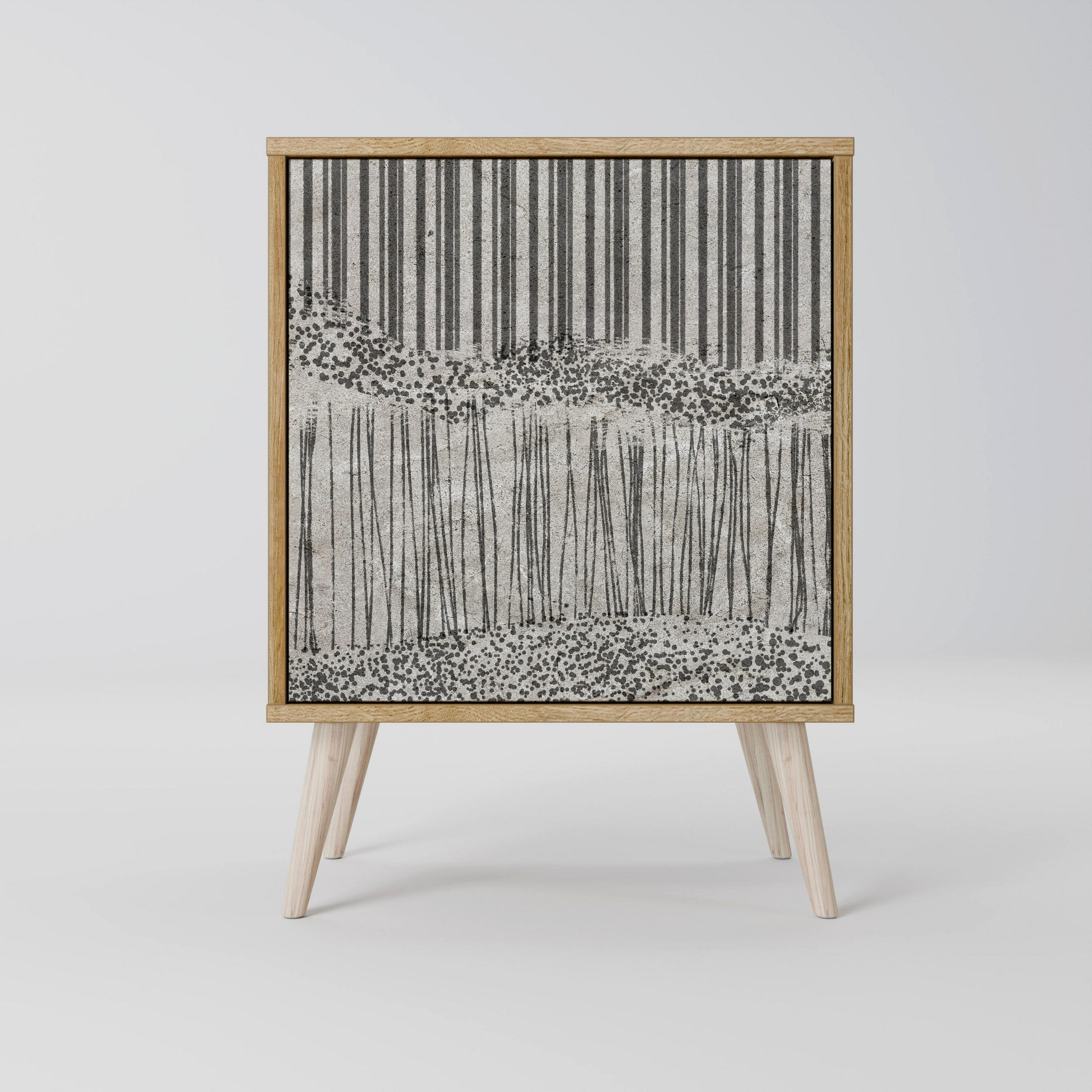SIDEBOARD GRAIN LINES, Eichefarben, 57,5x42x77,5 cm, Schräge Buchenholzfüße - Eichefarben/Buchefarben, Holzwerkstoff/Buchenholz (57.5/77.5/42cm) - SpaceRebels