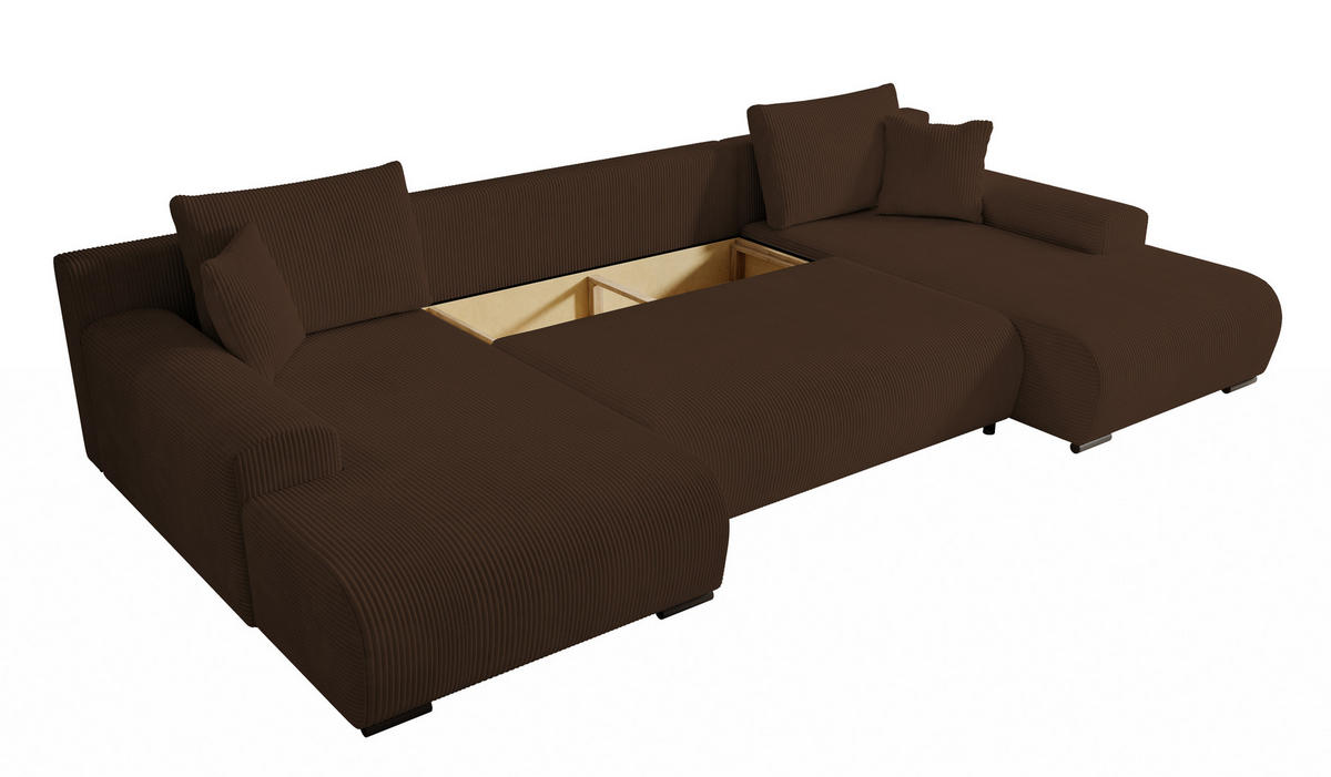 WOHNLANDSCHAFT Nelly U mit Bettkasten und Schlaffunktion, Cordstoff in U-Form - Braun, Textil (349/80/185cm)