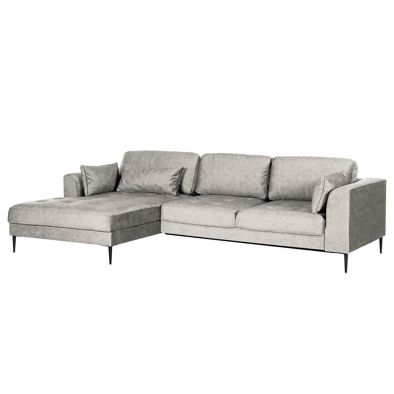 ECKSOFA mit Longchair - Hellgrau, Textil/Metall (275/168cm) - home24