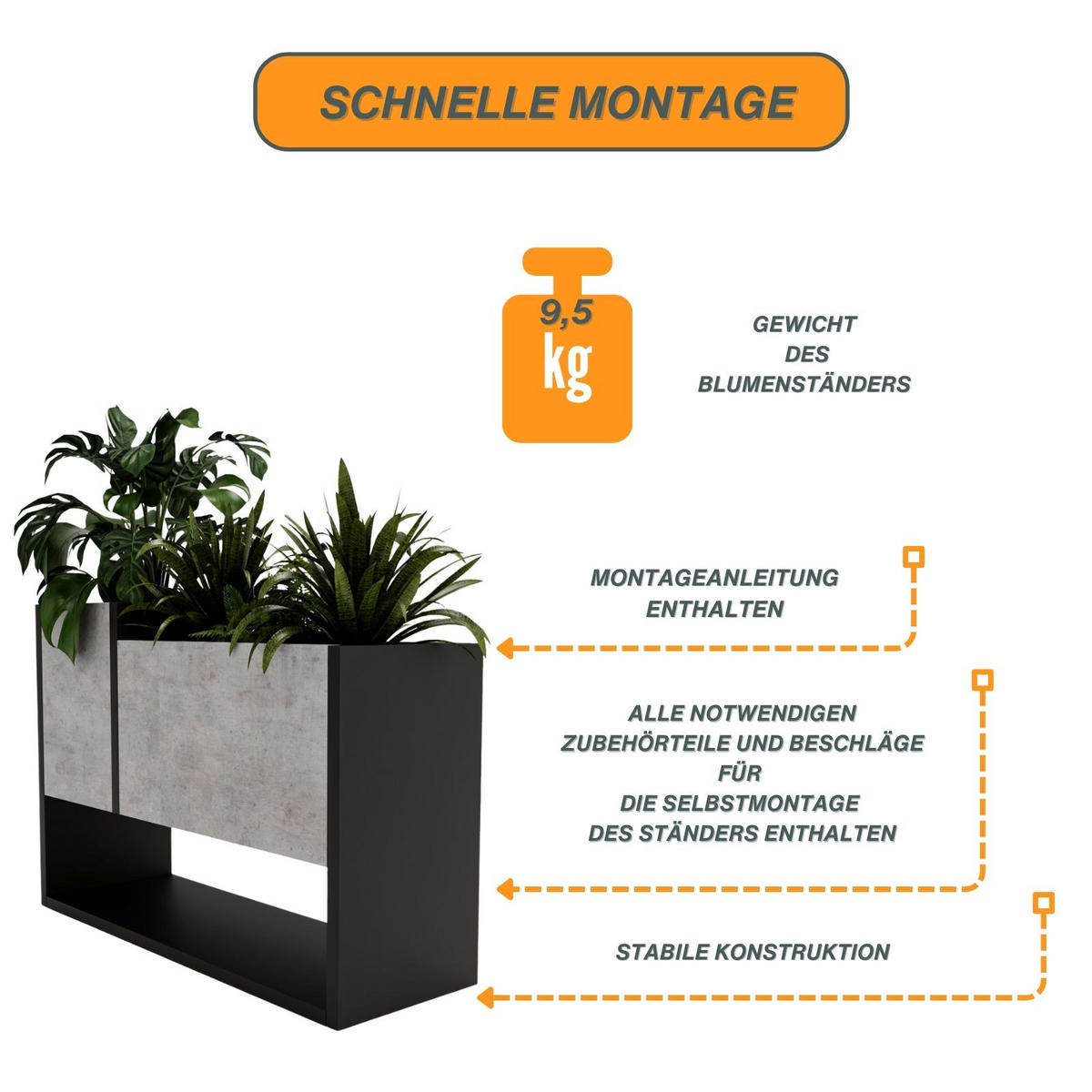 BLUMENKASTEN - Grau, Holzwerkstoff (23/45/65cm) - RAUMHIRSCH FURNITURE