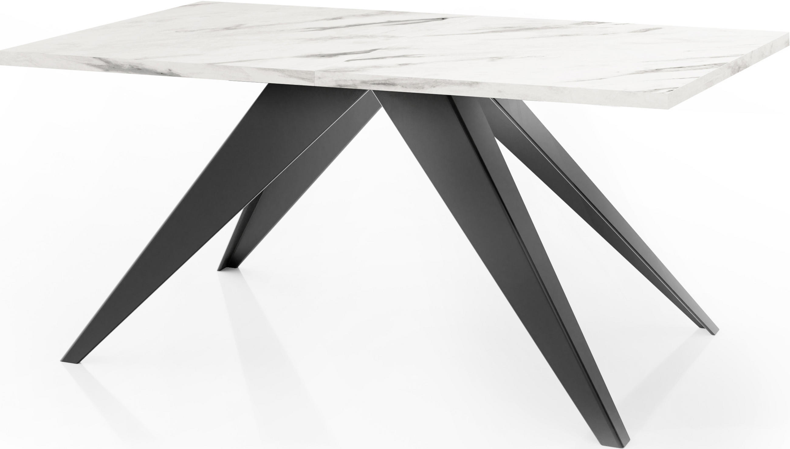 ESSTISCH Vance rechteckig ausziehbar, Marmor Weiß 160-260/90/76 cm - Ecru/Schwarz, Holzwerkstoff/Metall (160/90/76cm) - WFL GROUP