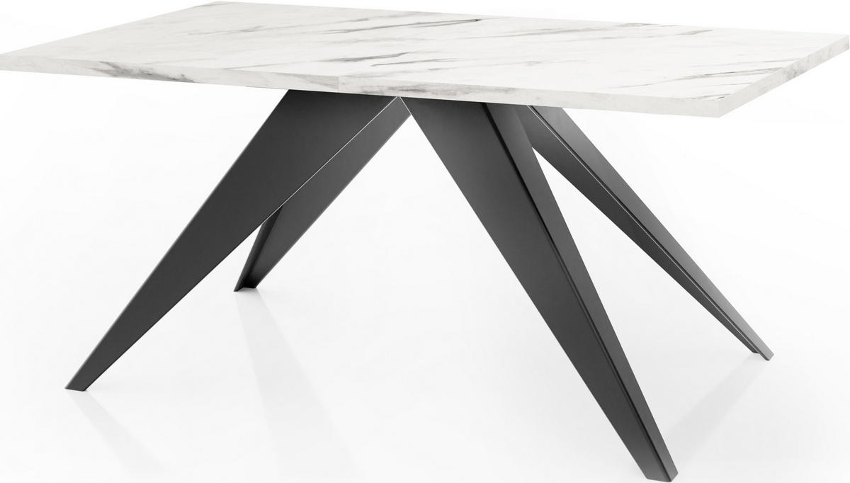 ESSTISCH Vance rechteckig ausziehbar, Marmor Weiß 160-260/90/76 cm - Ecru/Schwarz, Holzwerkstoff/Metall (160/90/76cm) - WFL GROUP