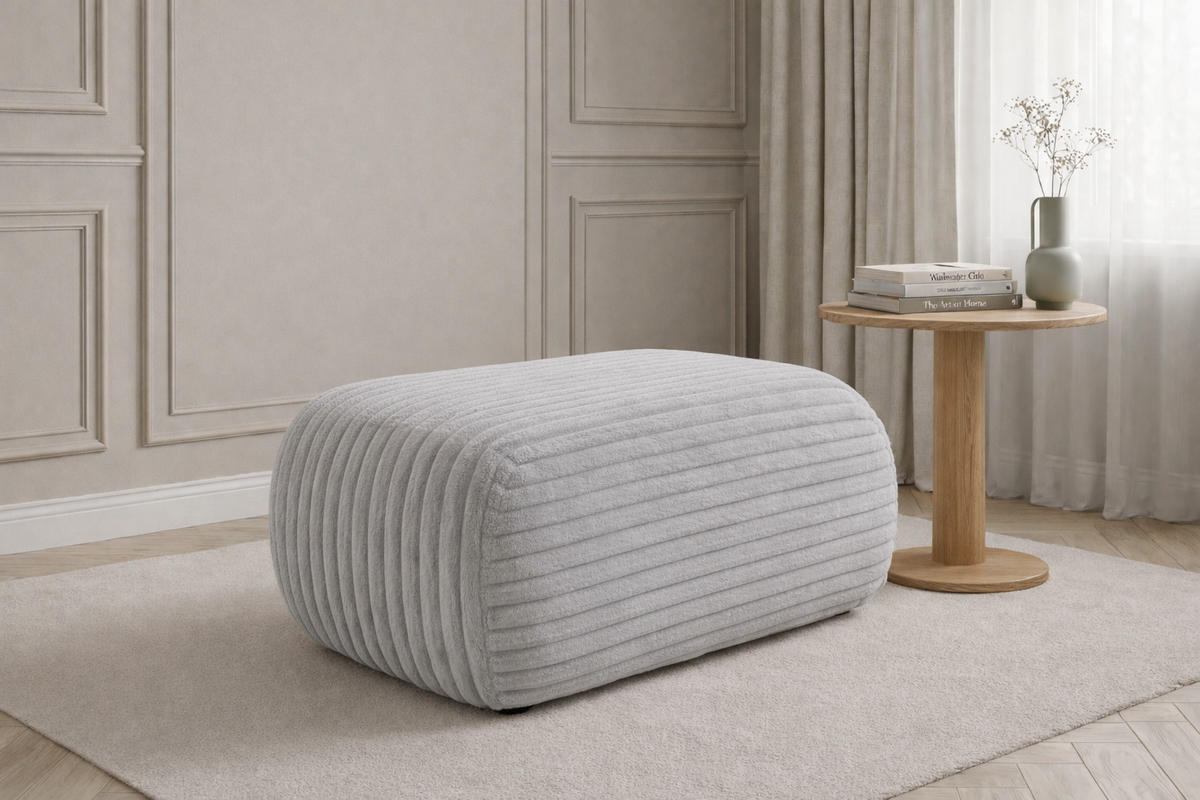 HOCKER Sitzpouf Für Wohnzimmer, Cordstoff Tilia, Grau, BIS - Grau, Holz (64/40/40cm) - Kaiser Möbel