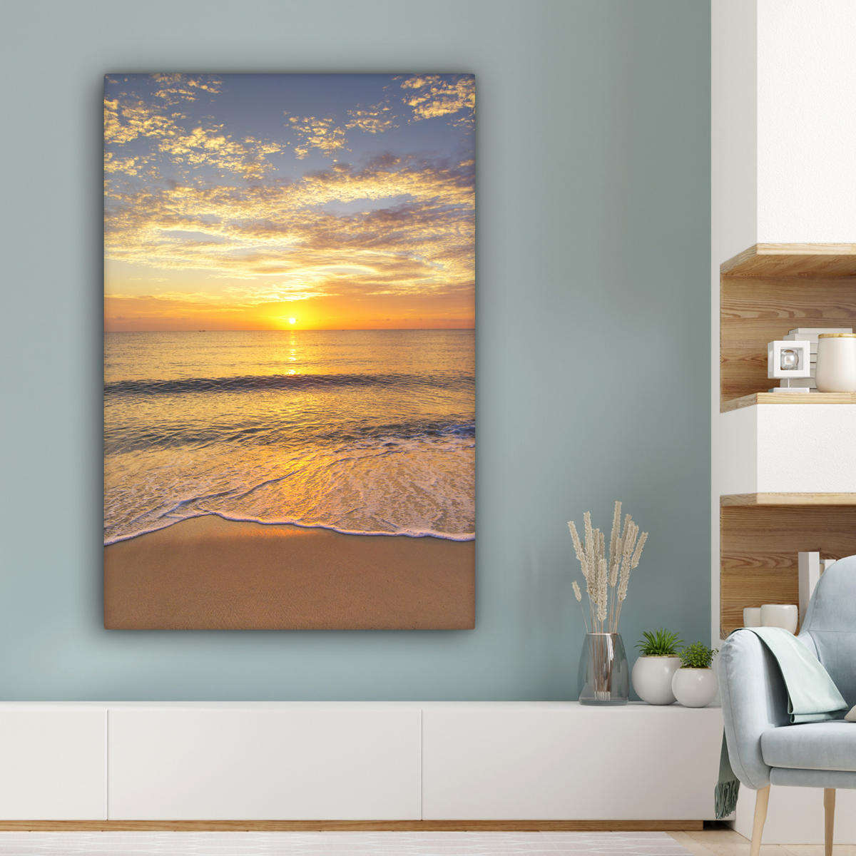 LEINWANDBILD Strand - Sonnenuntergang - Meer 80x120 cm - Gelb, Textil (80/120cm) - MuchoWow
