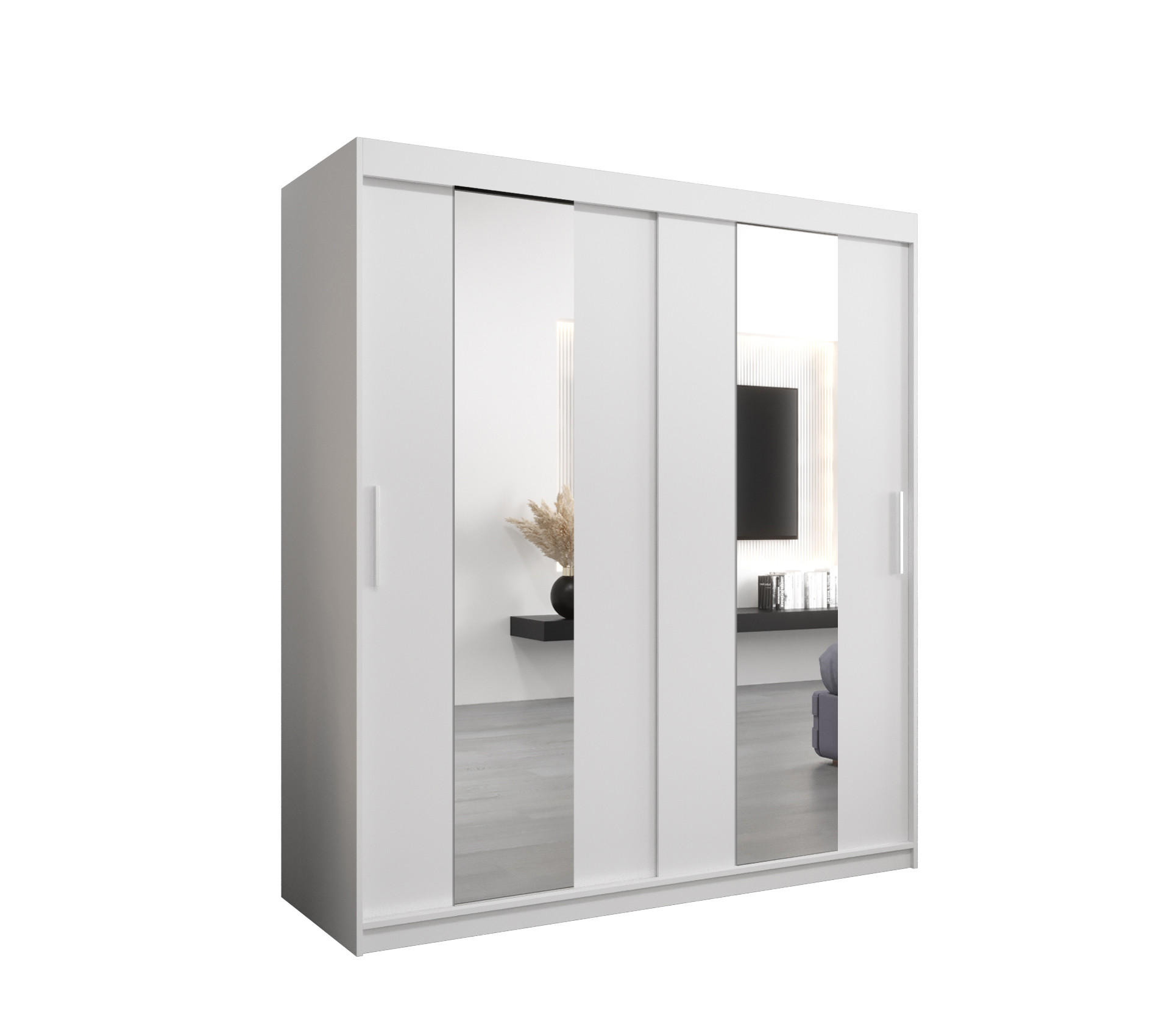 SCHWEBETÜRENSCHRANK 200/180/62 2-türig - Silberfarben/Weiß, Holz/Kunststoff (180/200/62cm) - MÖBEL KRYSPOL