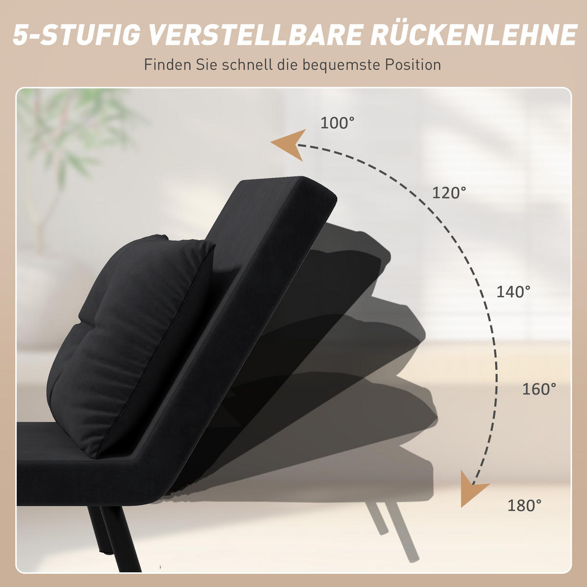 SCHLAFSESSEL, Einzelsofa mit Bettfunktion, Relaxsessel mit Rückenkissen Schwarz - Schwarz/Naturfarben, Holz/Textil (63/81/73cm) - HOMCOM