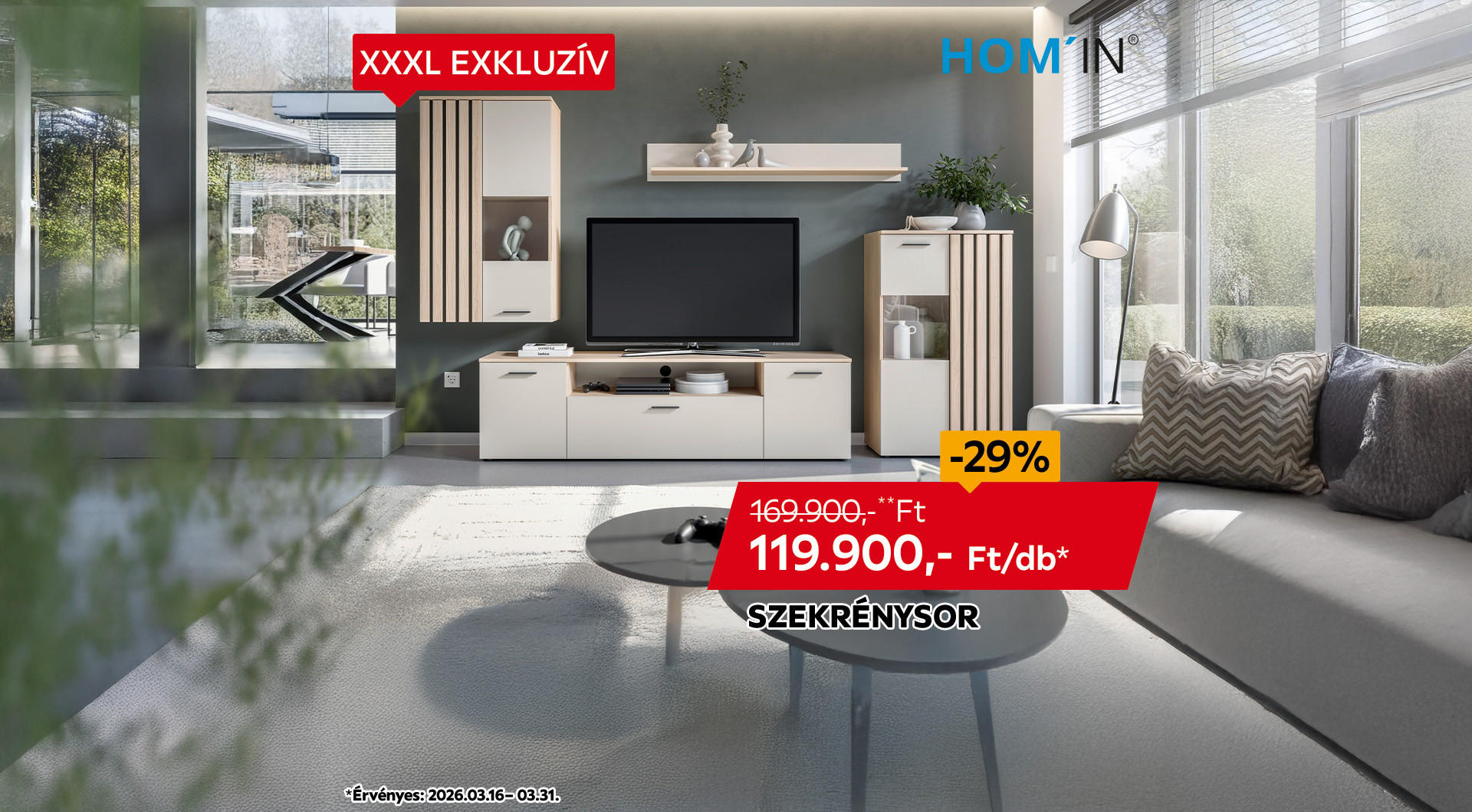 A szekrénysor 2026.03.16-03.31. között 169.900 Ft helyett csak 119.900 Ft/db az áruházakban és online.