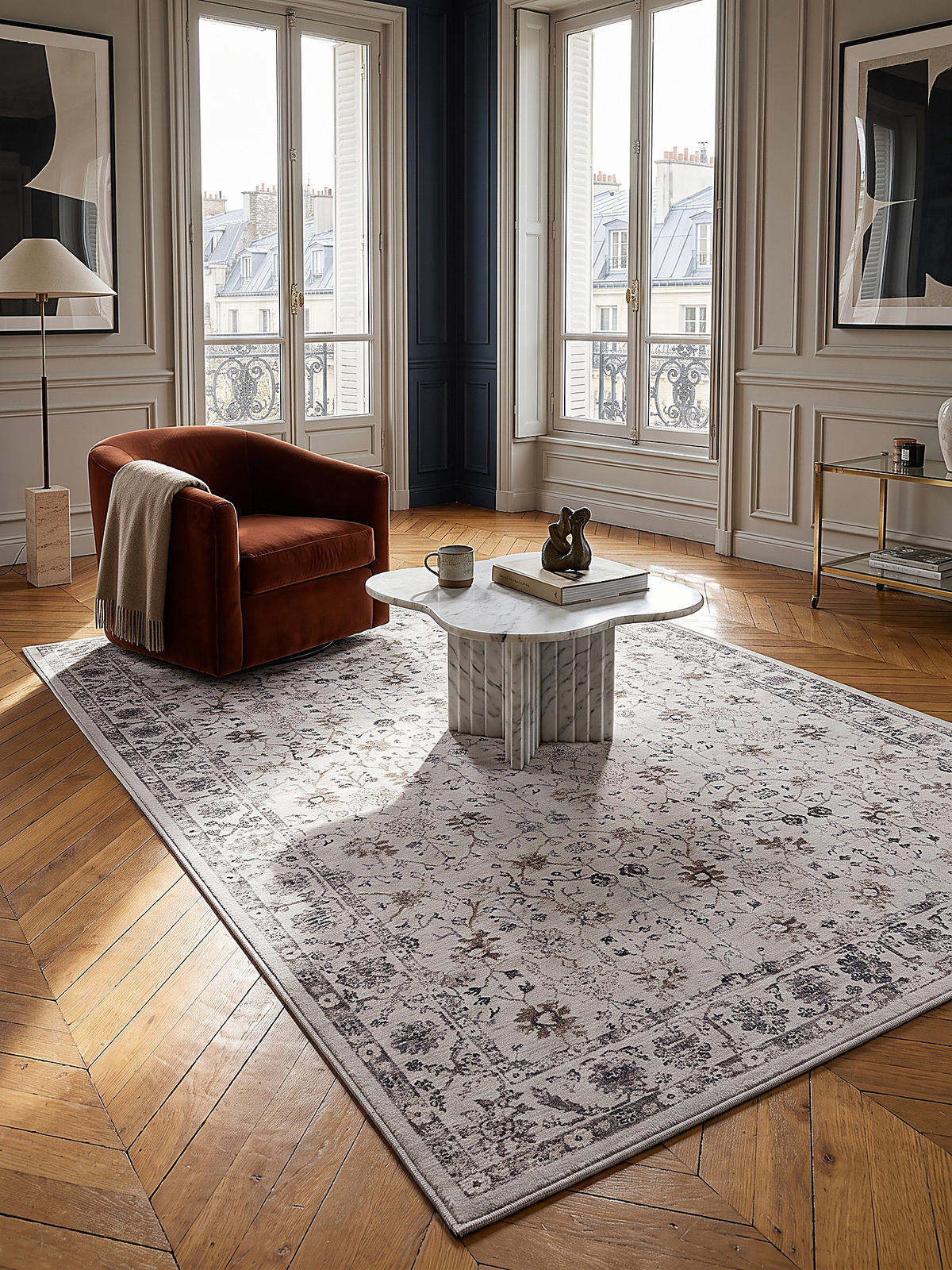TEPPICH Kurzflor, waschbar, mit floralen Ornamenten, VERNANTE in Creme, 140 x 200 cm - Beige, Textil (140/200cm) - KADIMA DESIGN