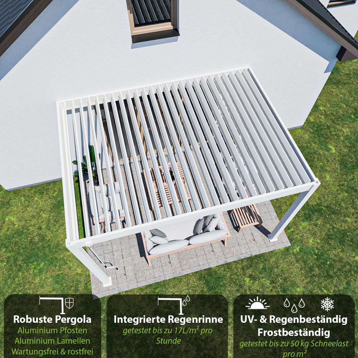 PERGOLA Terrassenüberdachung Aluminium 3 x 4 m weiß - Weiß, Metall (300/255/400cm) - WEIDE