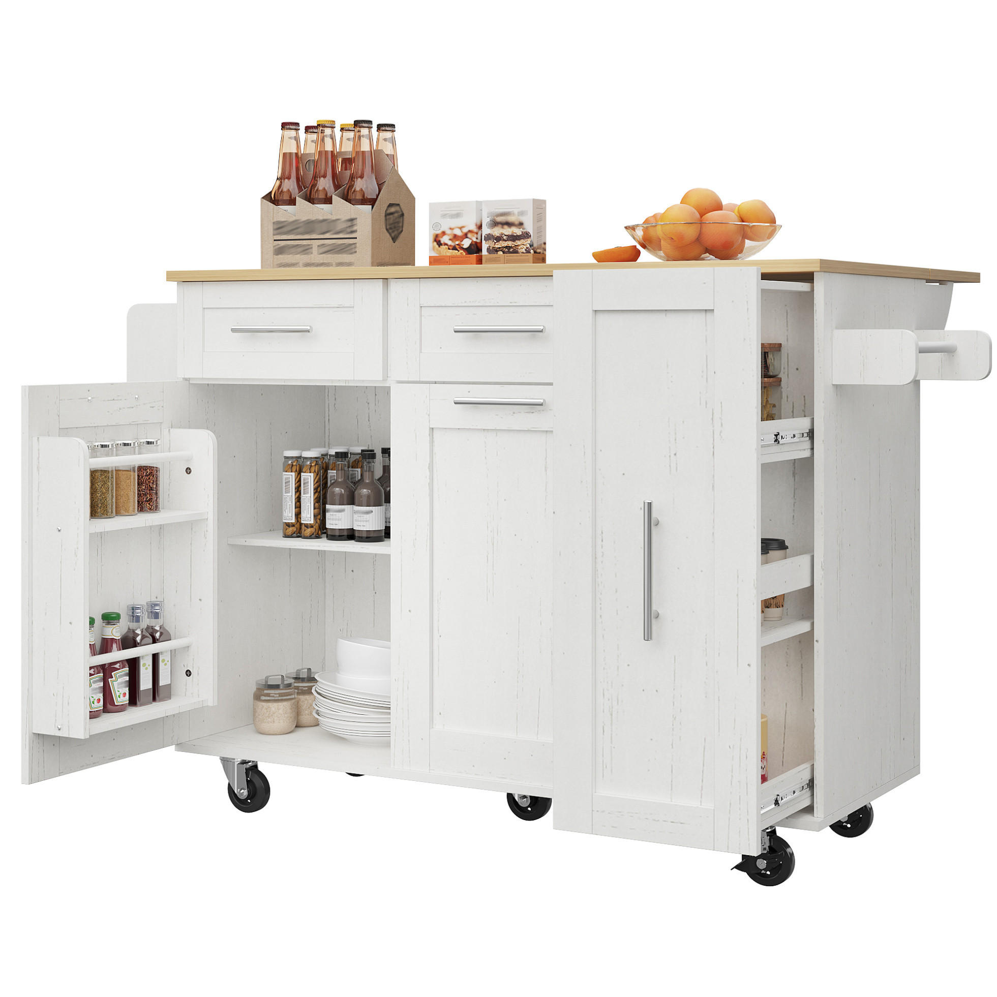 KÜCHENINSEL mit Klapptisch 110 x 46 cm Weiß - Weiß, Metall (74/92.5/134.5cm) - Beauniv