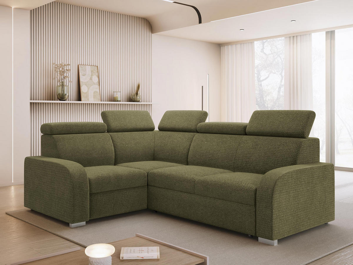 ECKSOFA Oslo 2rR1 80 - Silberfarben/Grün, Holz/Kunststoff (250/200cm) - MIRJAN24