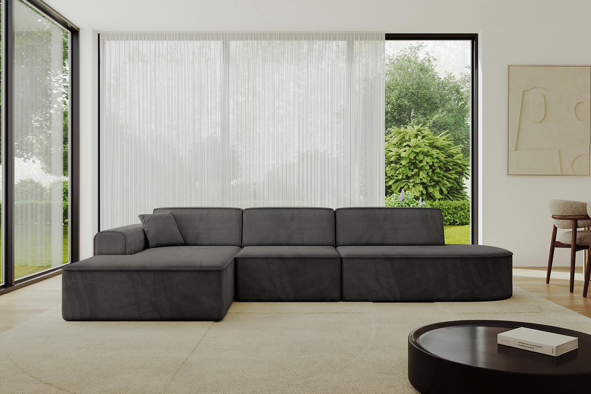 ECKSOFA Ottomane Links IREA-L2-v3 - 327x165x77 cm Ecru - Anthrazit, Holzwerkstoff/Textil (327/165cm) - ALTDECOR