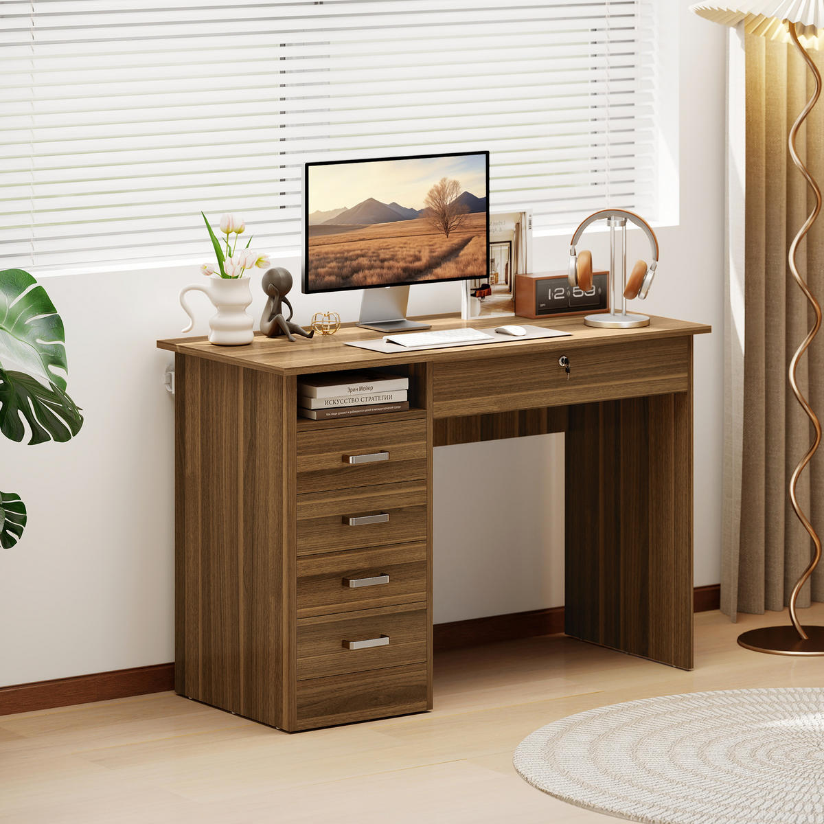 SCHREIBTISCH PANG-M4K9B2 Nussbaumfarben - Silberfarben/Nussbaumfarben, Holzwerkstoff (110/50/76cm) - PANGIVO
