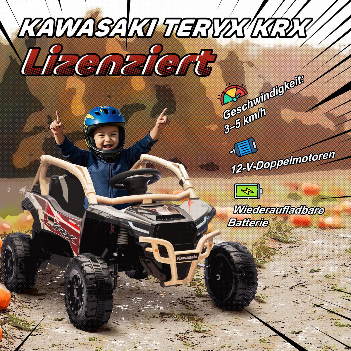 KINDER-ELEKTROAUTO 12V mit 2 Motoren Fernbedienung LED-Leuchten - Gelb, Kunststoff (100/64/56cm) - AIYAPLAY