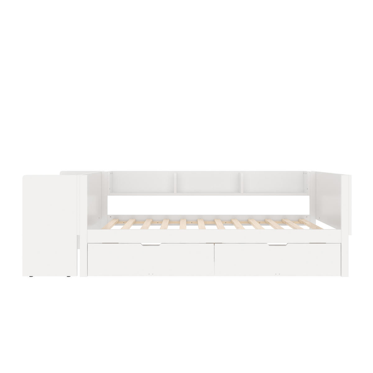HOLZBETT 90/200 cm DE-04765, mit Schreibtisch, 2 Schubladen und Regalen in Weiß - Weiß, Holz/Holzwerkstoff (90/200cm) - ComfortXL