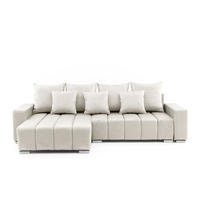 ECKSOFA Piano L Links mit Schlaffunktion 137x234 Velours Creme - Silberfarben/Creme, Holz/Textil (278/178cm) - Muffo