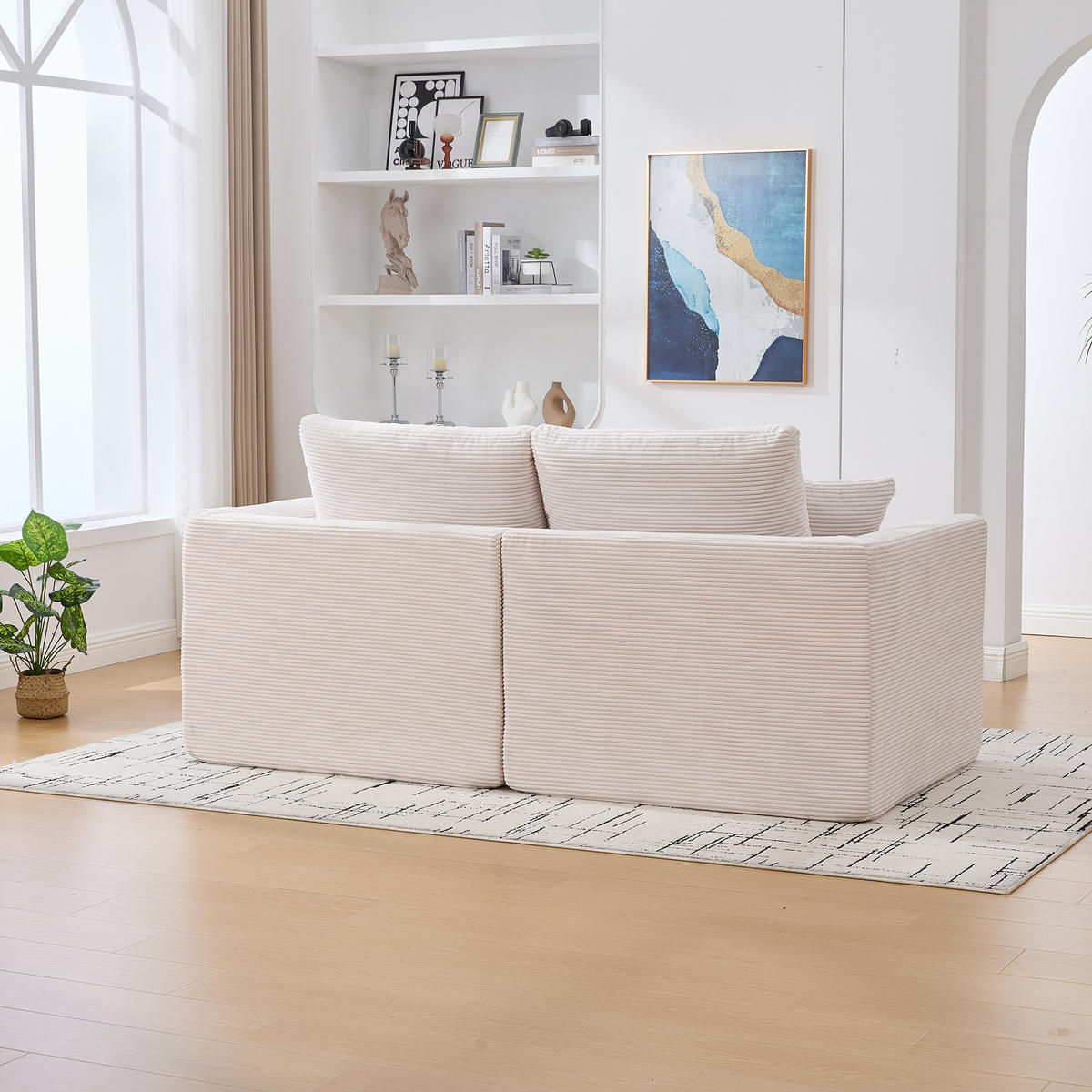 2-SITZER SOFA Cord Beige mit Kissen - Beige, Textil (204/84/102.5cm) - WISHDOR