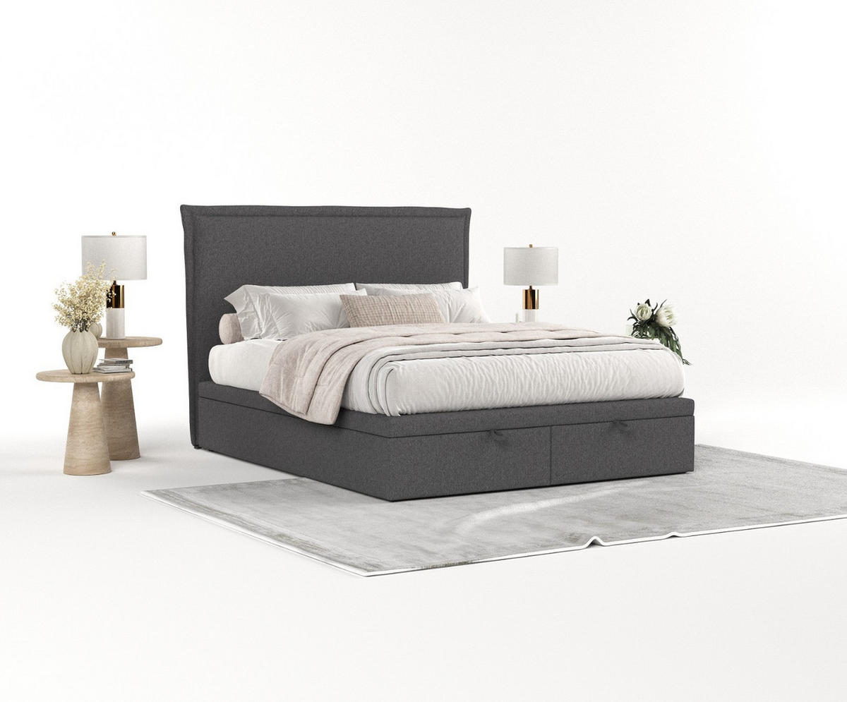 POLSTERBETT Eliot mit Stauraum 140/200 cm Anthrazit im Megan Stoff - Anthrazit/Schwarz, Holz/Holzwerkstoff (140/200cm) - AltaBeds