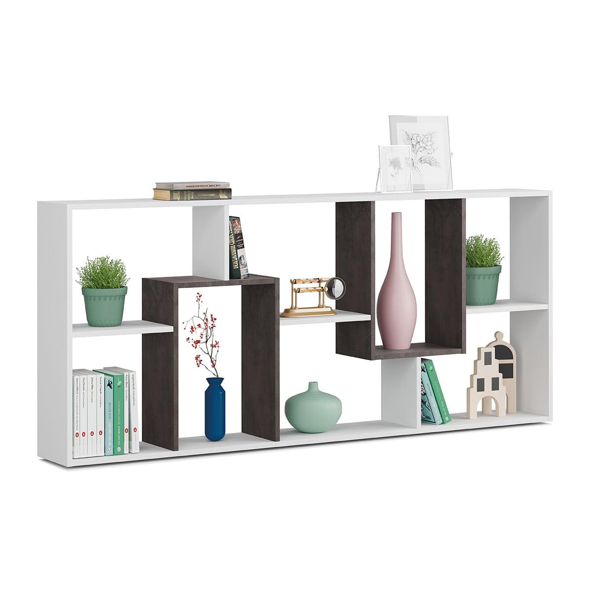 BÜCHERREGAL mit 8 Ablagefächern H180 cm - Kawa - Weiß, Holzwerkstoff (25/180/80cm) - Calicosy