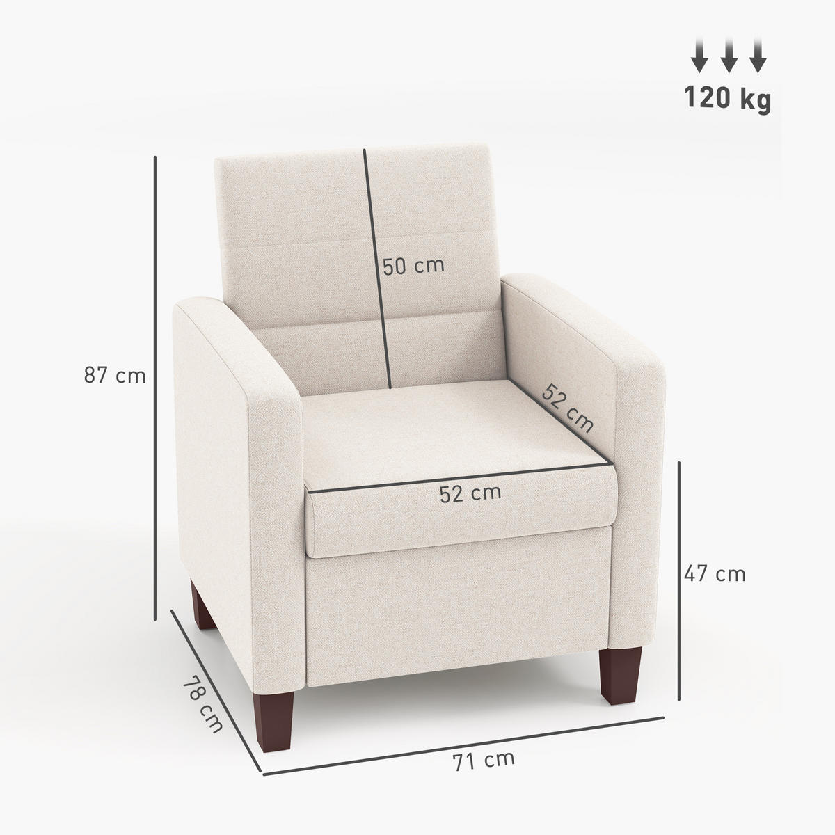 SESSEL Loungesessel mit Armlehnen, Polstersessel mit Leinenoptik für Wohnzimmer - Weiß, Kunststoff (71/87/78cm) - HOMCOM