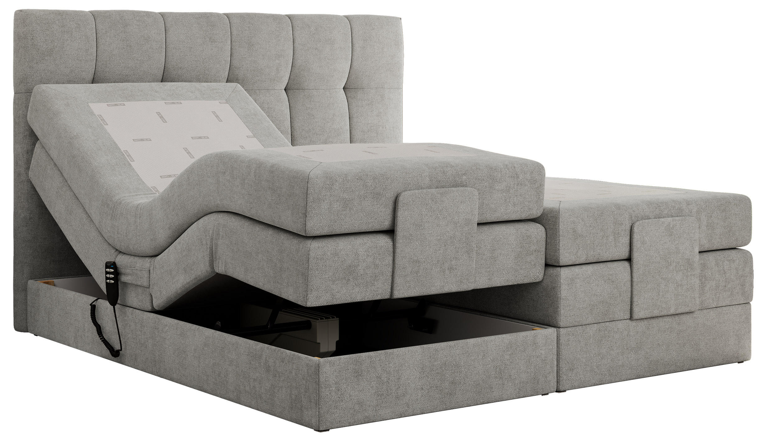 BOXBETT VITTORIA 140/200 - Hellgrau Struktur - H3 - Hellgrau, Holz/Textil (140/200cm) - MKS