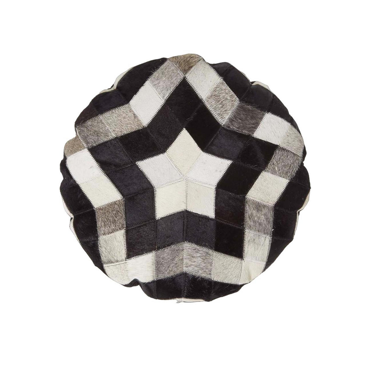 PATCHWORK-KISSEN Fell & Leder rund 40 cm – Stern - Multicolor, Leder/Textil (40/40cm) - Homescapes