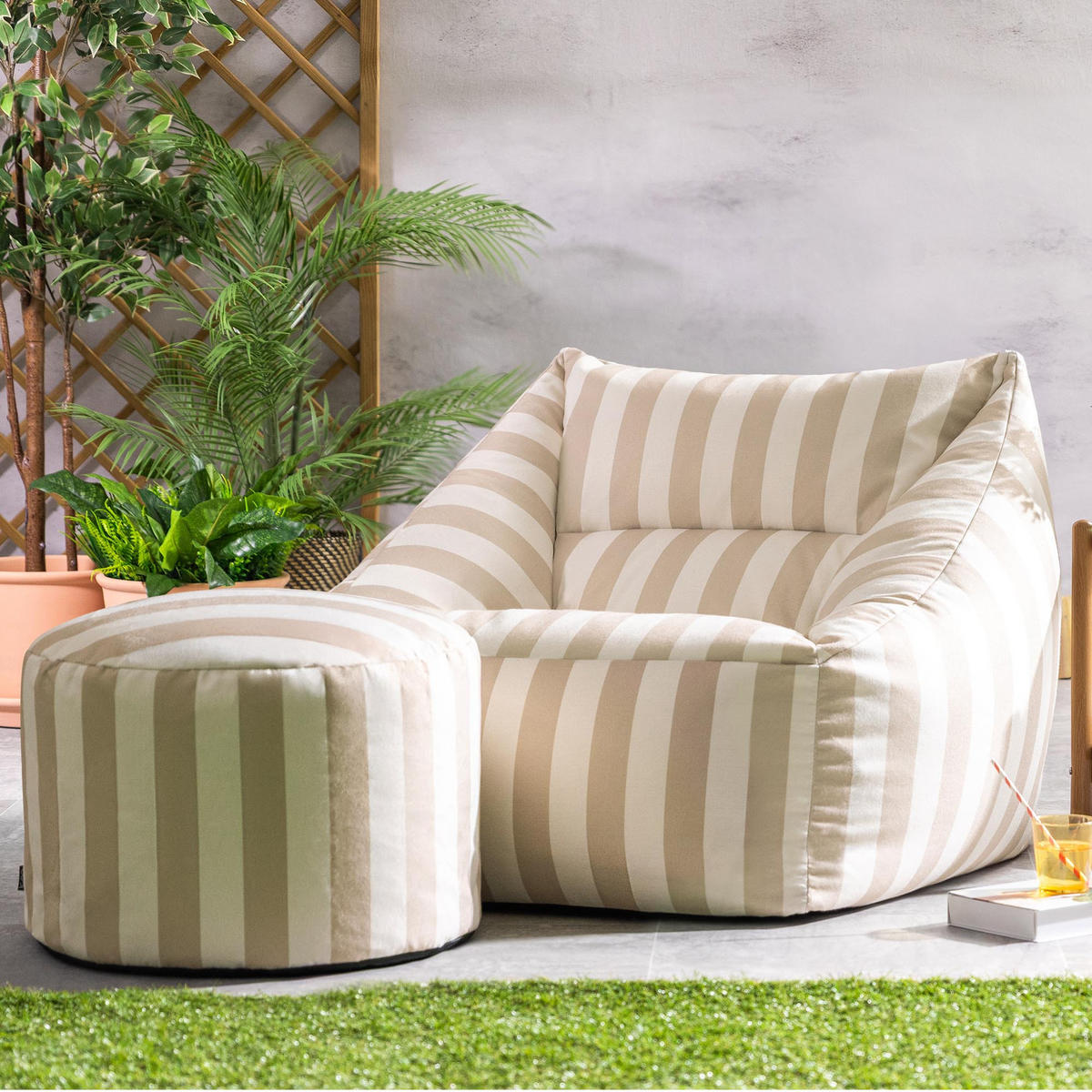 SITZSACK mit Sitzpouf Natalia - Taupe, Textil (97/73/84cm) - icon