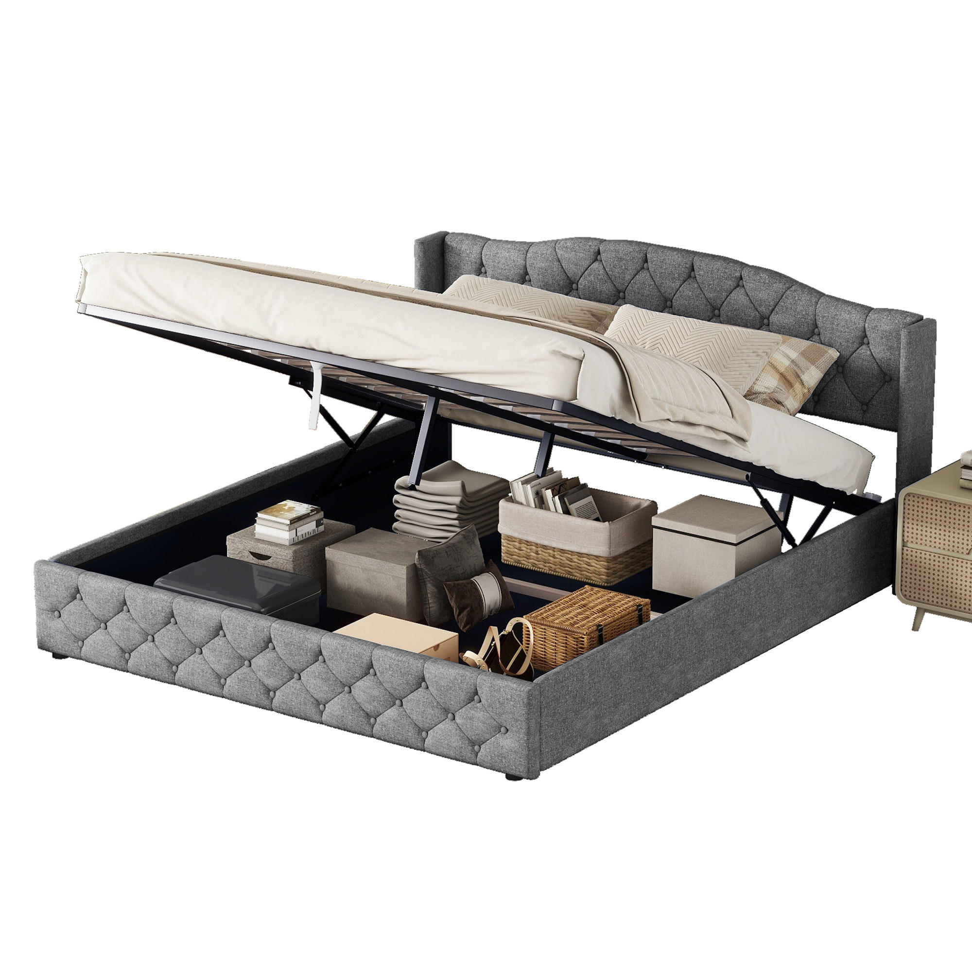 POLSTERBETT 180/200 cm grau mit hydraulischer Lagerung - Grau, Textil (180/200cm) - OKWISH