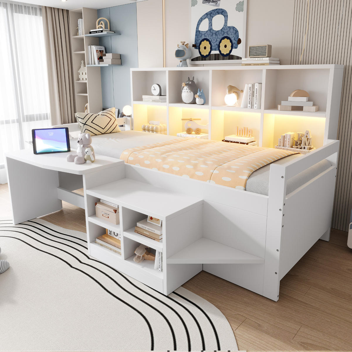 MULTIFUNKTIONSBETT mit Schreibtisch 90x200 cm Holz White - Weiß, Holz (90/200cm) - Meubliv