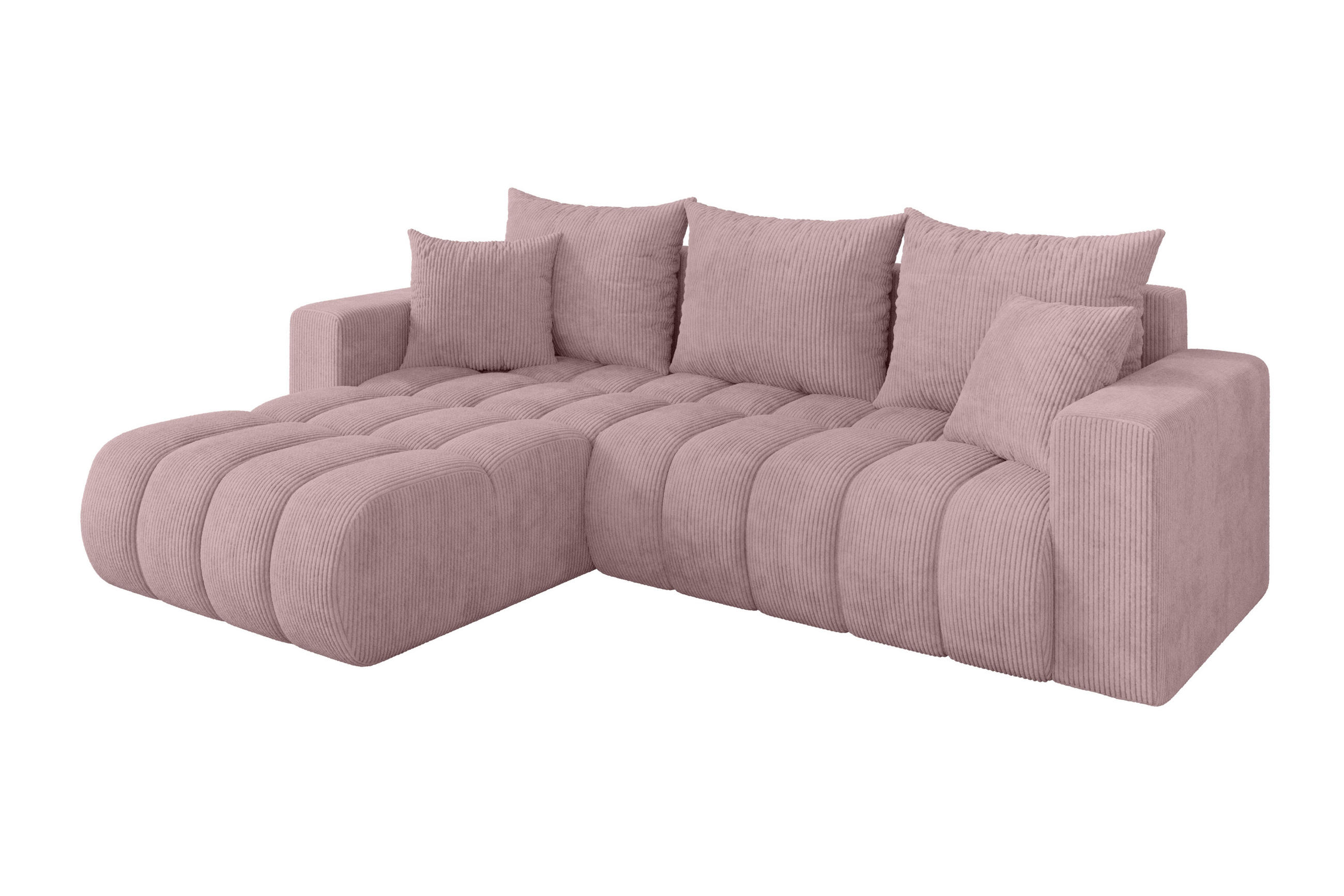 ROHOVÁ SEDAČKA s funkcí spaní, otoman vlevo MILA-L-v1 277x195x86 růžová manšestr - růžová/černá, kompozitní dřevo/textil (277/194cm) - ALTDECOR