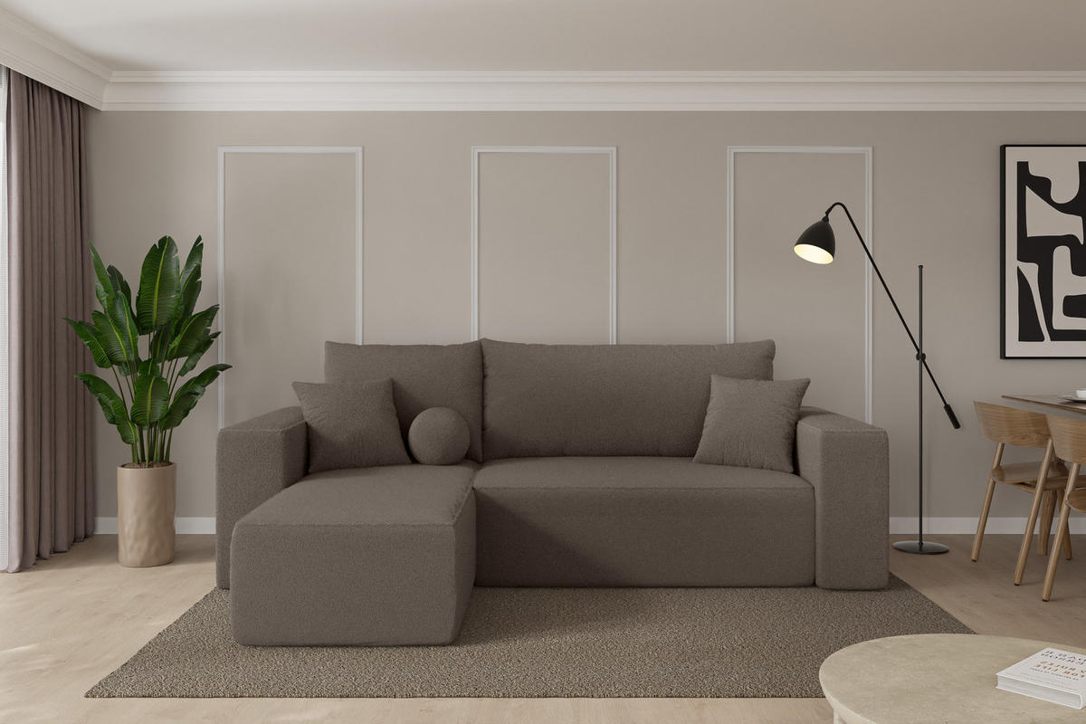 ROHOVÁ SEDAČKA s funkcí spaní, otoman vlevo SENO-L 249x139x85 hnědá bouclé - černá/hnědá, kompozitní dřevo/textil (249/139cm) - ALTDECOR