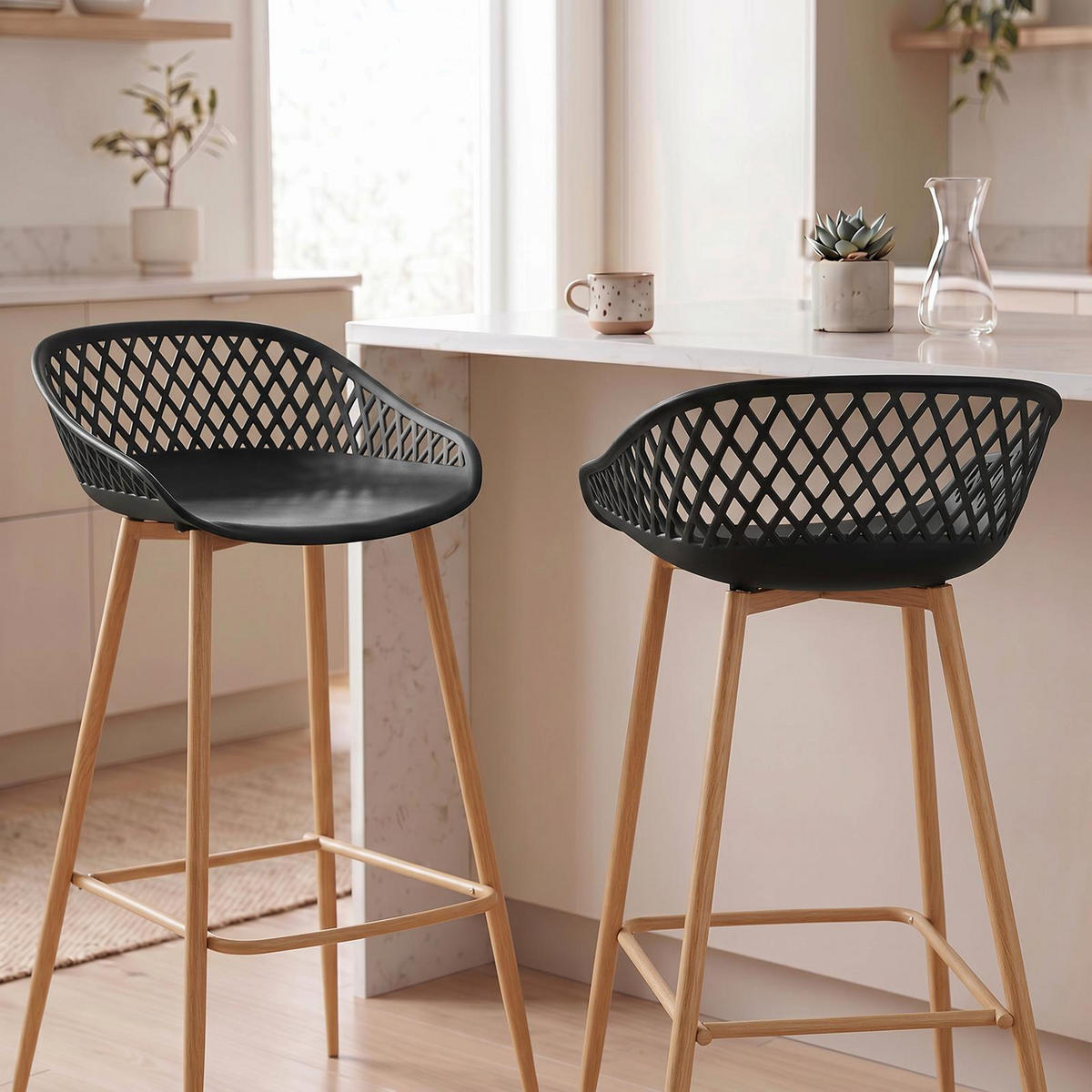 BARHOCKER IREK 2er-Set schwarz/Sonoma Eiche - Schwarz/Sonoma Eiche, Textil (47/99/49cm) - IDIMEX