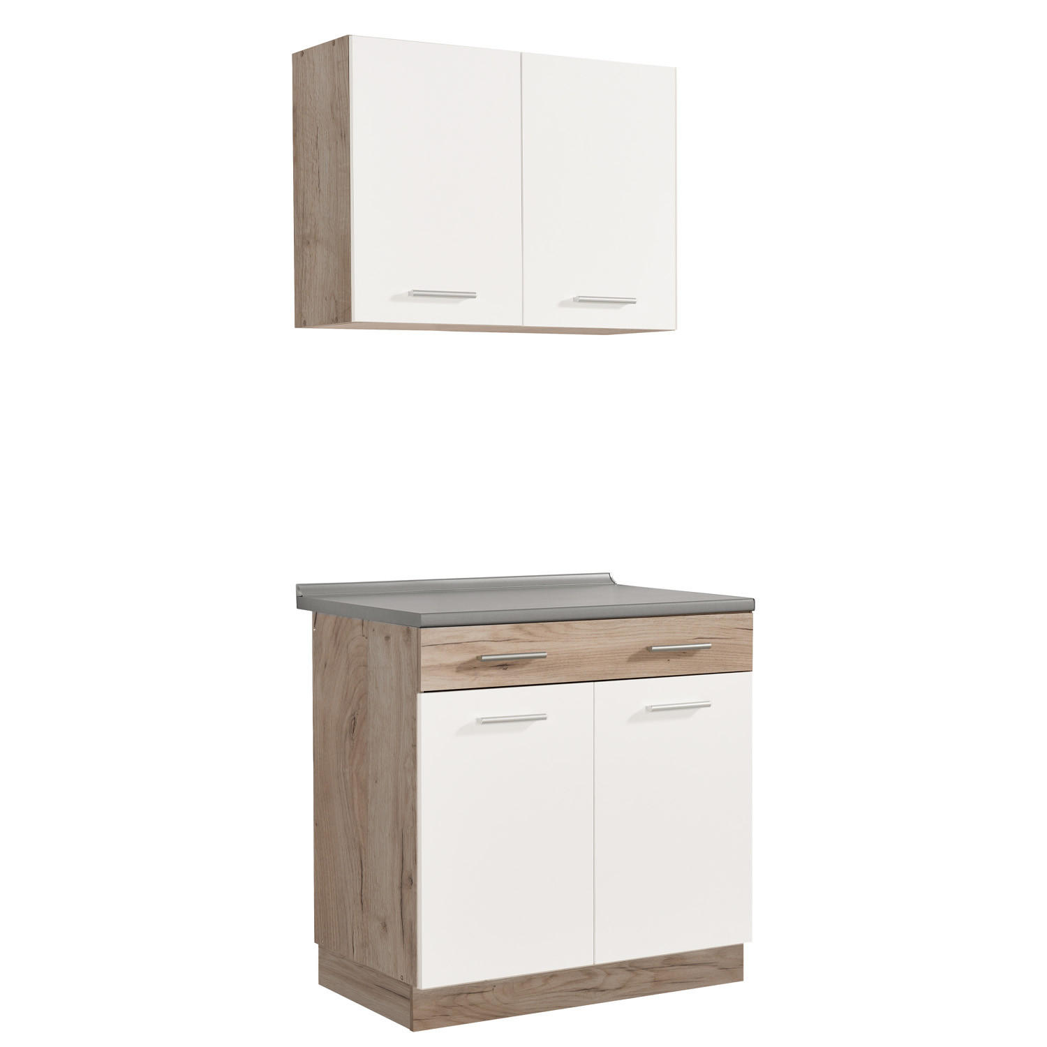 Homestyle4u Küchenleerblock Weiß, Natur 80x206x60 cm
