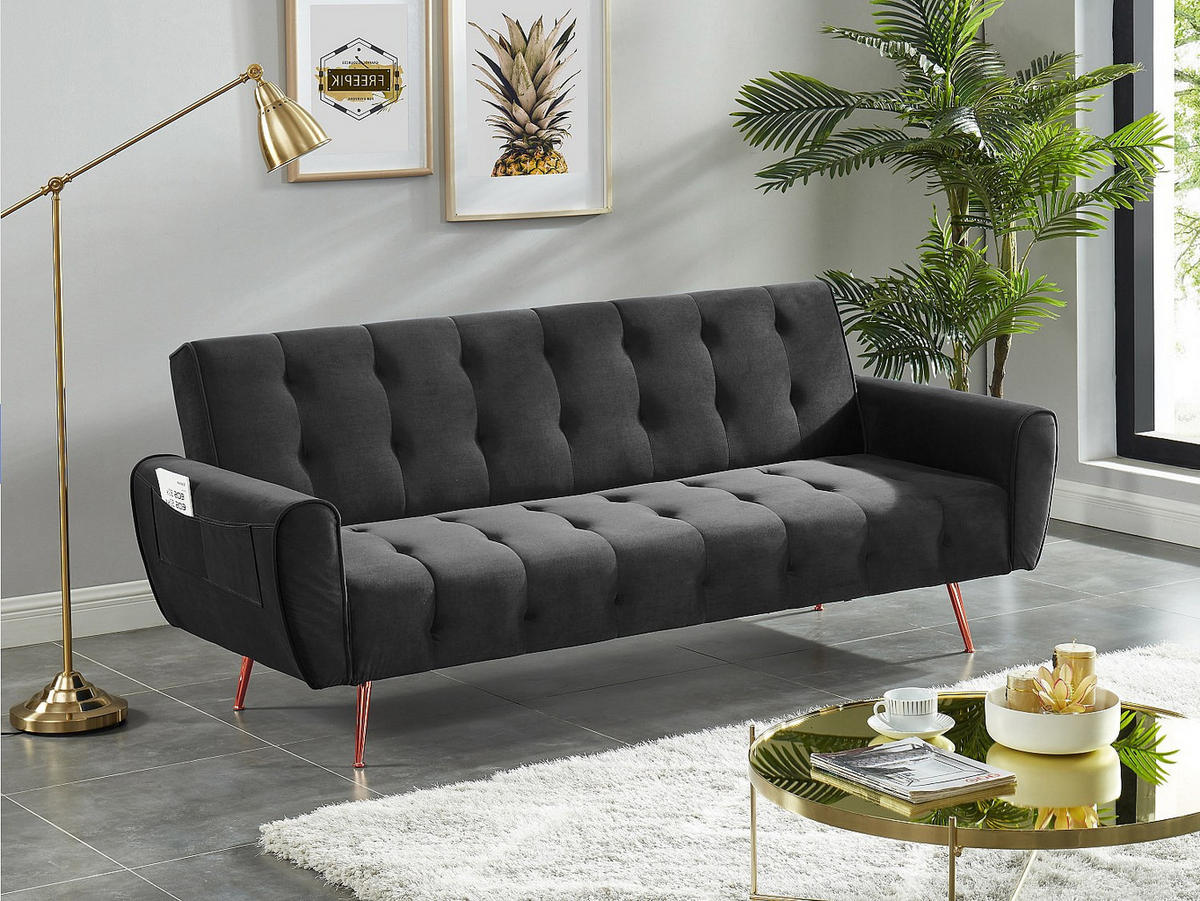 SCHLAFSOFA Klappsofa 3-Sitzer - Samt - Anthrazit - POLANI - Anthrazit, Textil (209/83/83cm) - Vente-Unique
