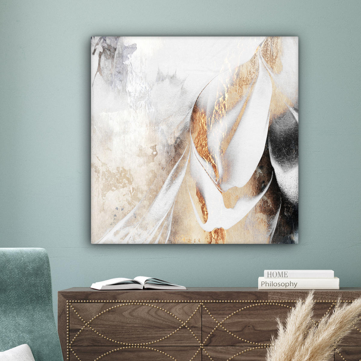 LEINWANDBILD Luxus - Abstrakt - Gold - Weiß 90x90 cm - Goldfarben, Textil (90/90cm) - MuchoWow