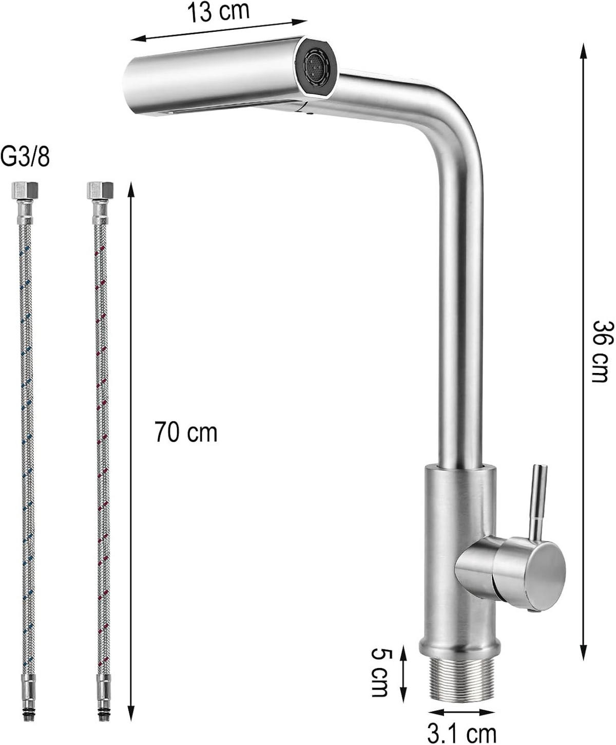 WASCHTISCHARMATUR , Küchenarmatur mit ausziehbarer Brause - Grau, Metall (13/3.1/36cm) - BELZ