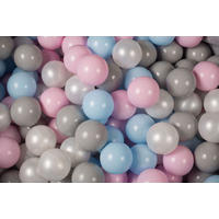 BÄLLE für Bällebad, Spielbälle, Plastikbälle für Kinder Set 50 pcs.: Himmelblau/Rosa/Perlweiß/Grau - Greige, Textil (7/7/7cm) - MeowBaby