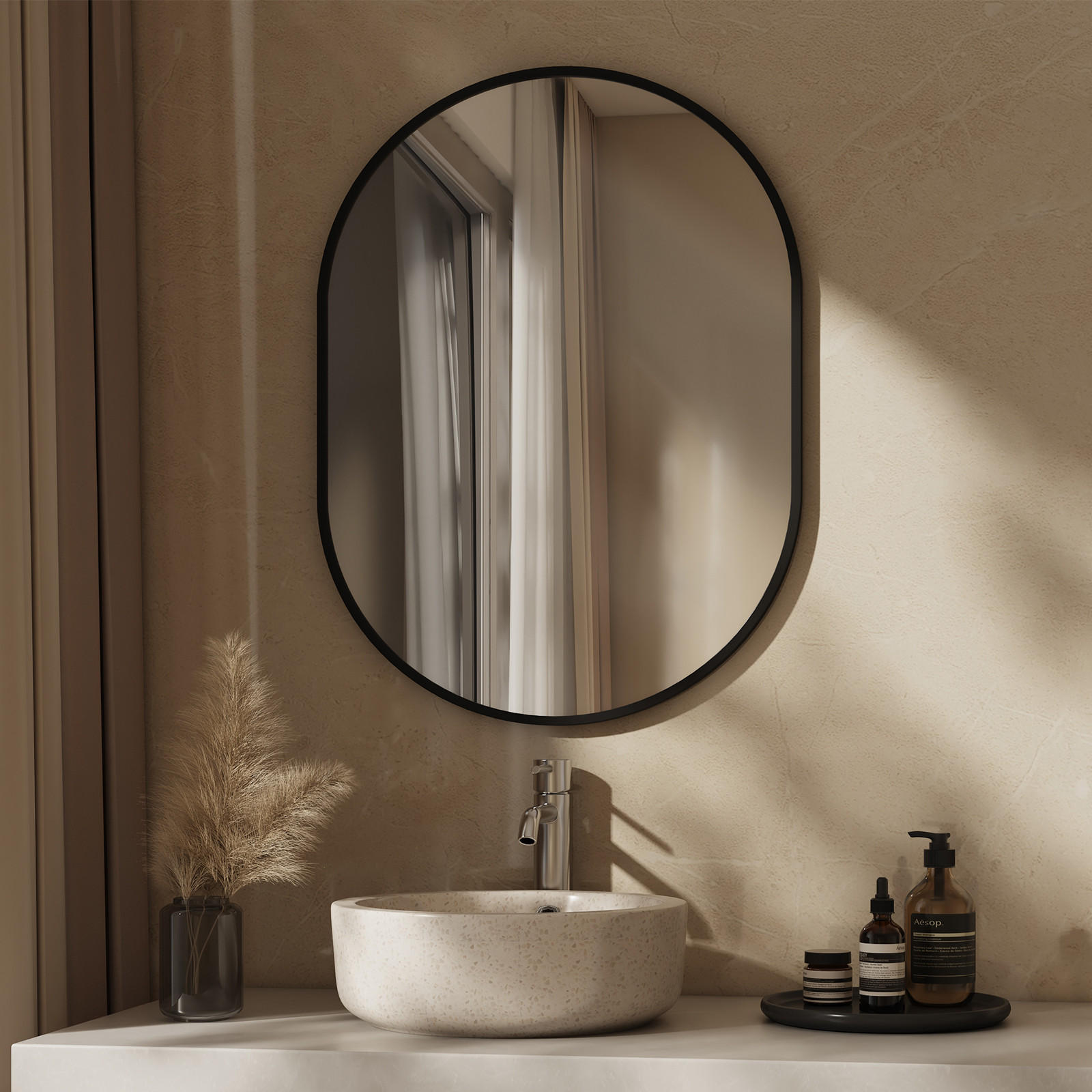 WANDSPIEGEL Umweltfreundlicher Glasspiegel Ovale Schwarz 80/60/2 cm - Schwarz, Glas/Metall (60/80/2cm) - EMKE