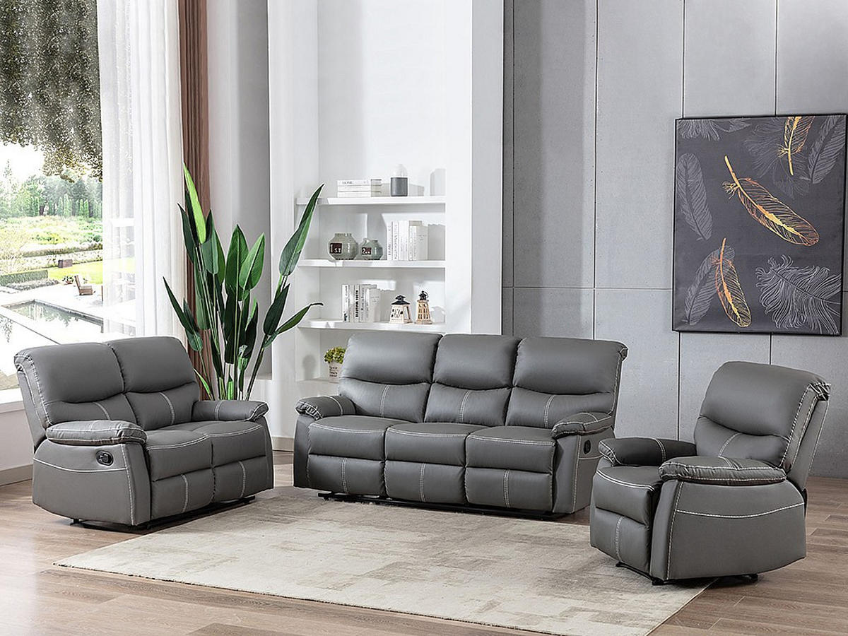 RELAXSESSEL - 1 -Sitzer - Kunstleder - grau - CANBY - Grau, Leder (79/95/90cm) - Vente-Unique