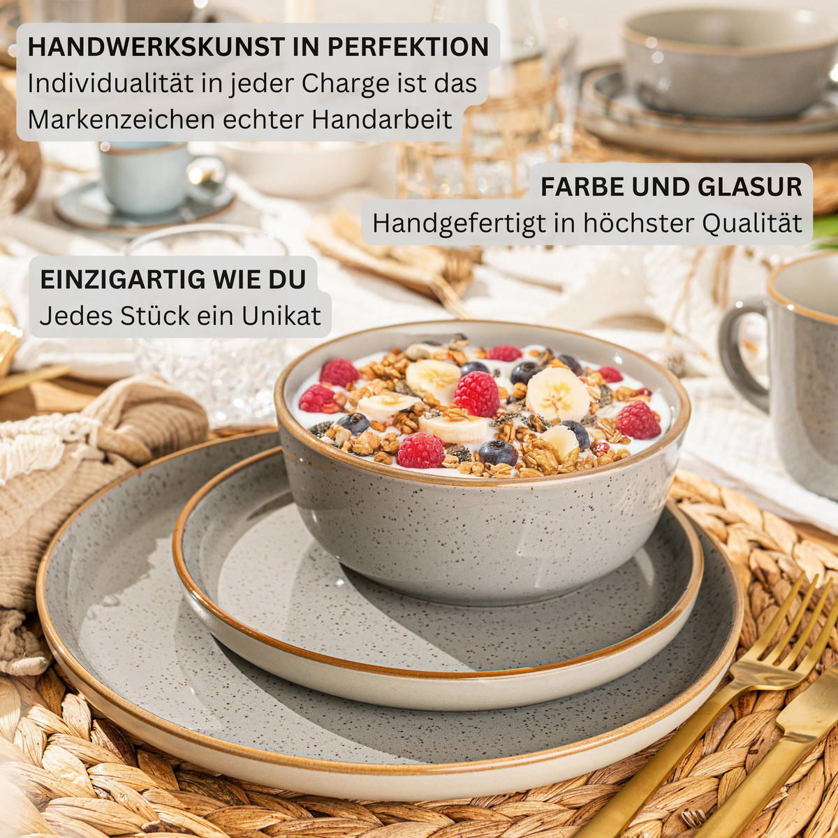 TAFELSERVICE RIO PERLGRAU - 12-teilig aus Steingut - Grau, Keramik (40/40/40cm) - Sänger