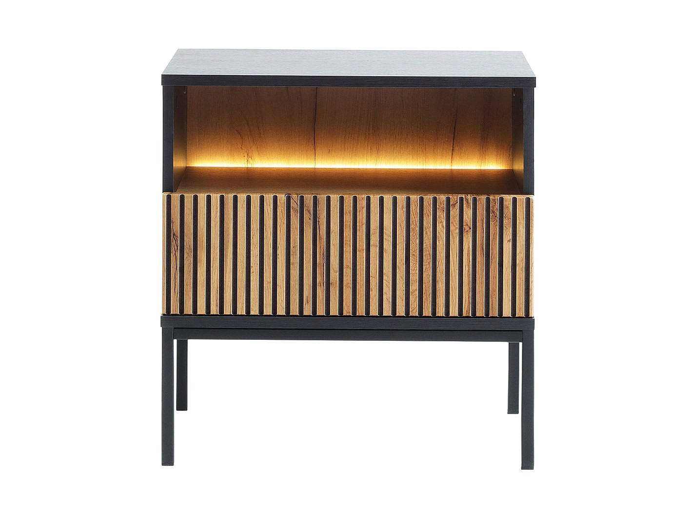 NACHTTISCH - 53.6 cm x 39 cm - Holz, Platte - Schwarz, Naturfarben Hell - OVILA - Schwarz/Naturfarben, Holz (53.6/56.2/39cm) - Vente-Unique
