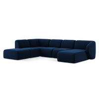 WOHNLANDSCHAFT Samt Stoff Blau - Türkis/Schwarz, Holzwerkstoff/Kunststoff (325/75/236cm) - Makamii