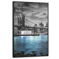 LEINWAND Bilder mit Rahmen - New York - Skyline - Stadt - Blau - 80x120 - Blaugrau, Textil (80/120cm) - MuchoWow