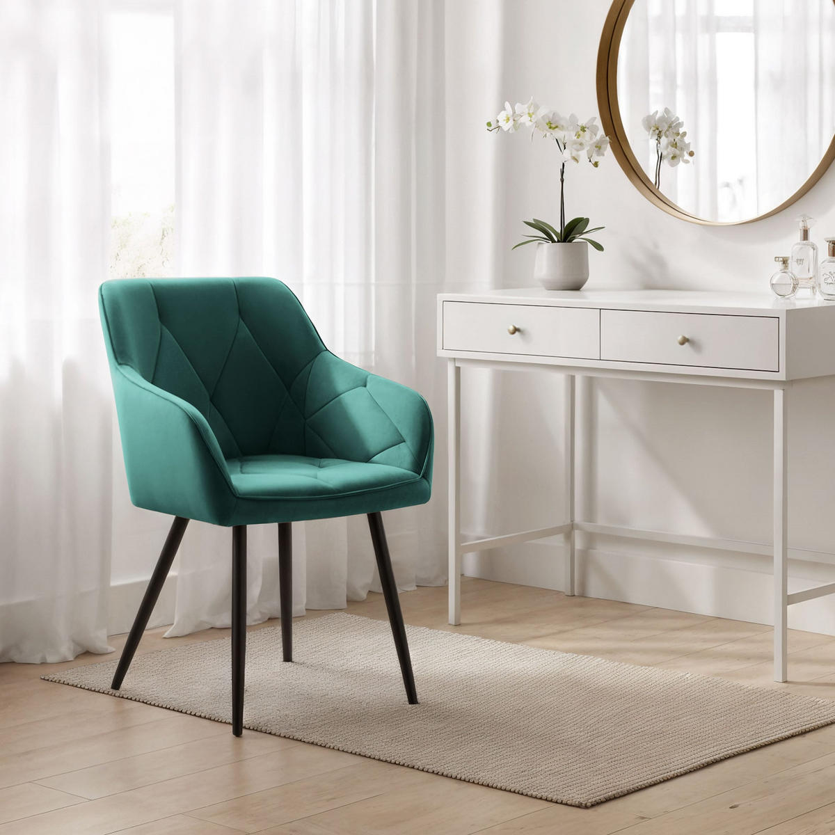 POLSTERSTUHL 6er Set, Metallbeine Grün, Schwarz 54,5/82,5/58 - Schwarz/Grün, Textil (55/83/58cm) - RAUMHIRSCH FURNITURE