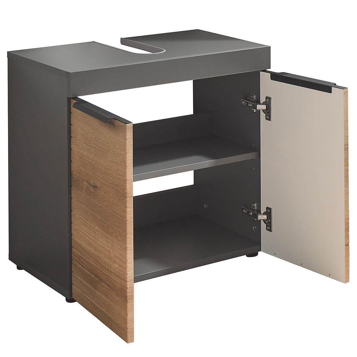 WASCHBECKENUNTERSCHRANK - Eichefarben/Graphitfarben, Holzwerkstoff (60/61/35cm) - home24