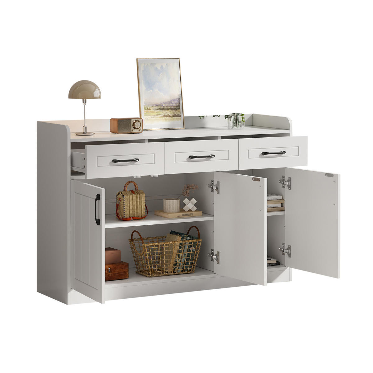 SIDEBOARD Weiß mit mit 3 Schubladen und 3 Türen 120 × 35 × 80 cm - Weiß, Holzwerkstoff (120/80/35cm) - Luhomfu