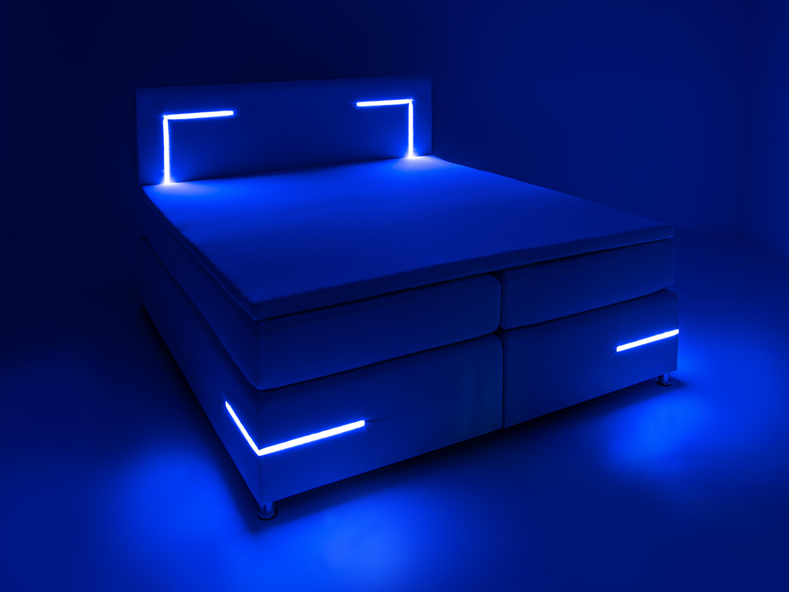 BOXSPRINGBETT Lights 2.0 Weiß 160/200 cm H3/H4 Kunstleder - Weiß, Textil (160/200cm) - wonello