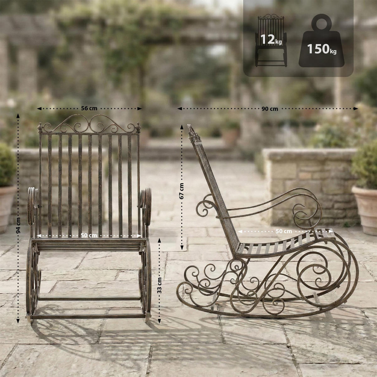 GARTENSCHAUKELSTUHL Metall Bronze - Bronzefarben, Metall (56/94/90cm) - CLP